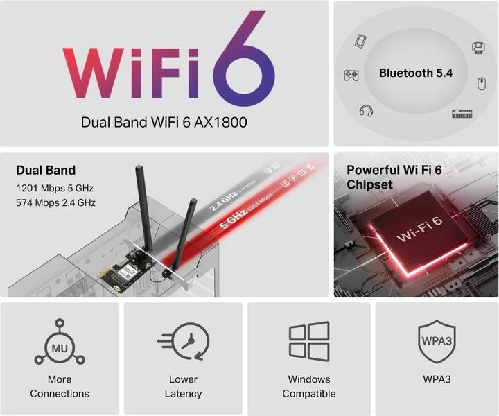 Productafbeelding Mercusys MA70XE AX1800 WiFi6 PCIe-adapter (PCIe)