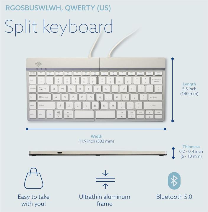 Actual product image R-Go Tools R-Go Keyboard Split Break US Layout Bluetooth White (USA, Wireless)