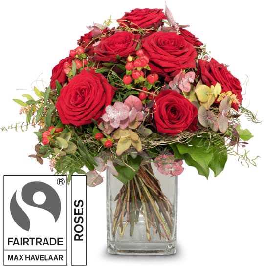 Fleurop I Love You, mit grossblumigen Fairtrade Max Havelaar-Rosen (Schnittblumen)