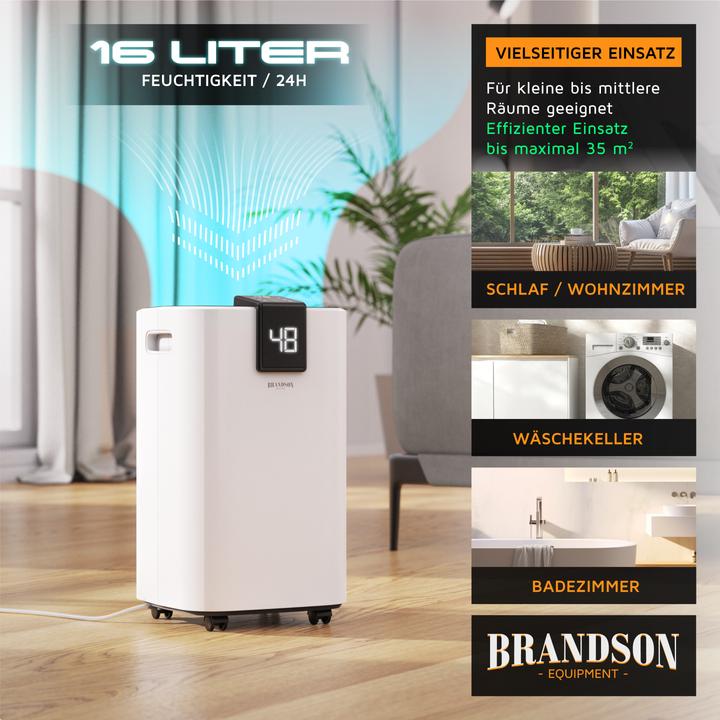 Produktbild Brandson Luftentfeuchter, 16 L/24h, Raumentfeuchter, 35 m², Automatik, Timer, Entfeuchtung Tank 2,2 L (35 m², 16 l/24h)