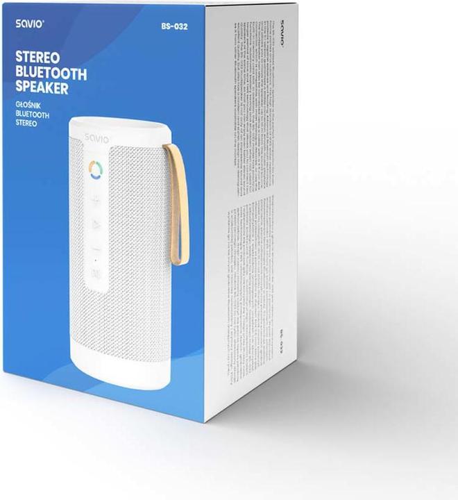 Produktbild Savio BS-032 Głośnik Bluetooth STEREO, 2x5W biały, AUX, SD, TWS (8.50 h, Akkubetrieb)