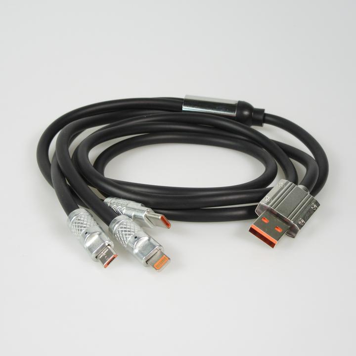 Image du produit PhoneLook Câble 3 en 1 USB-A noir Lightning / USB-C / Micro USB en silicone résistant et léger (1 m)
