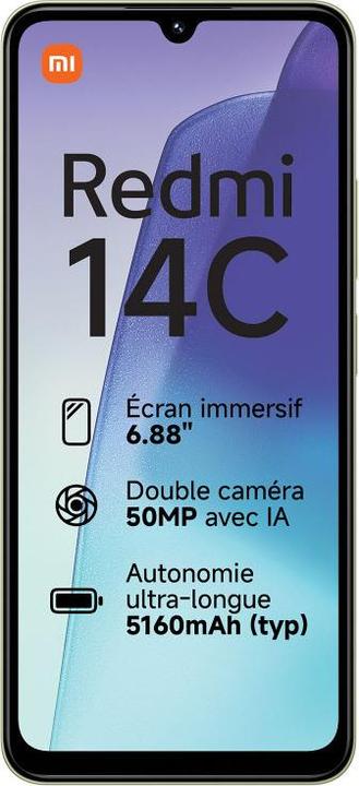 Image du produit Xiaomi Redmi 14C (6.88" - 128 Go, 6 Go RAM) Vert (128 Go, Dites Vert, 6.88", Double SIM)
