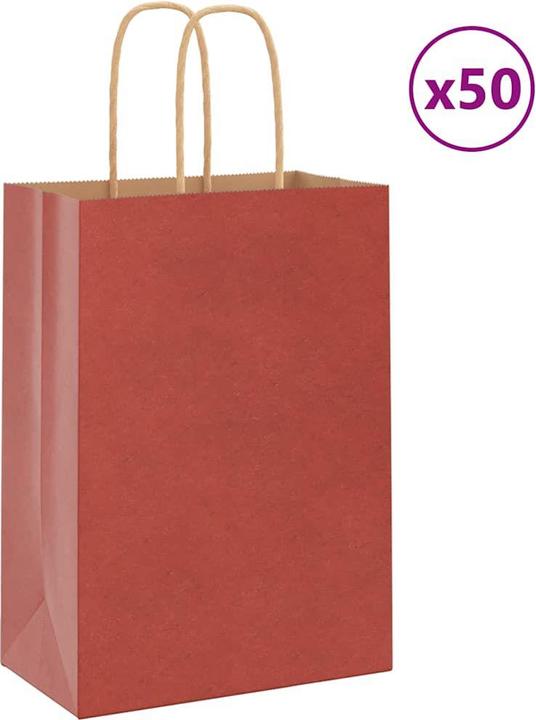 Produktbild VidaXL Kraftpapiertüten 50 Stk. mit Henkel Rot 15x8x21 cm Papiertüte (Geschenktüte, 50 x)