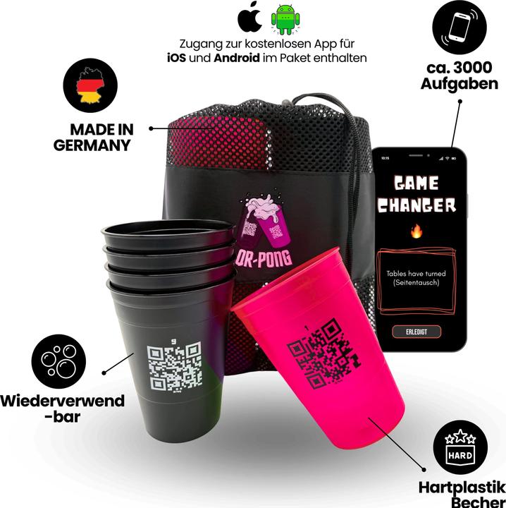 QR-Pong Set Pink - Beer Pong Becher
