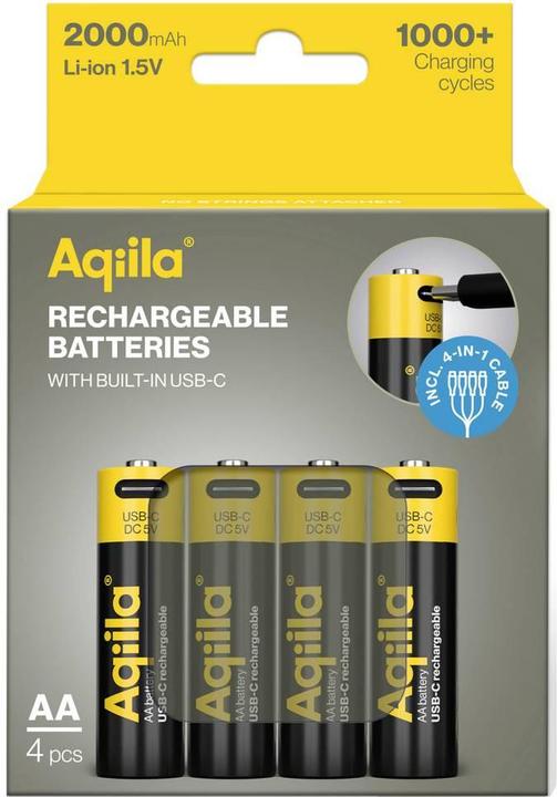 Produktbild Aqiila - USB-C Wiederaufladbare Batterie - AA - 2000 mAh - 4er-Pack (4 Stk., AA, 2000 mAh)