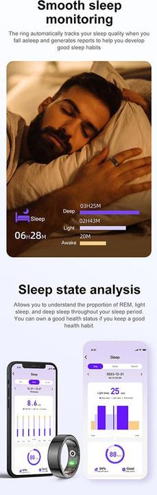 Image du produit Powerton SMART Ring Grösse 9 schwarz / Smart Ring / BT 5.0 / IP68 (9, Noir)