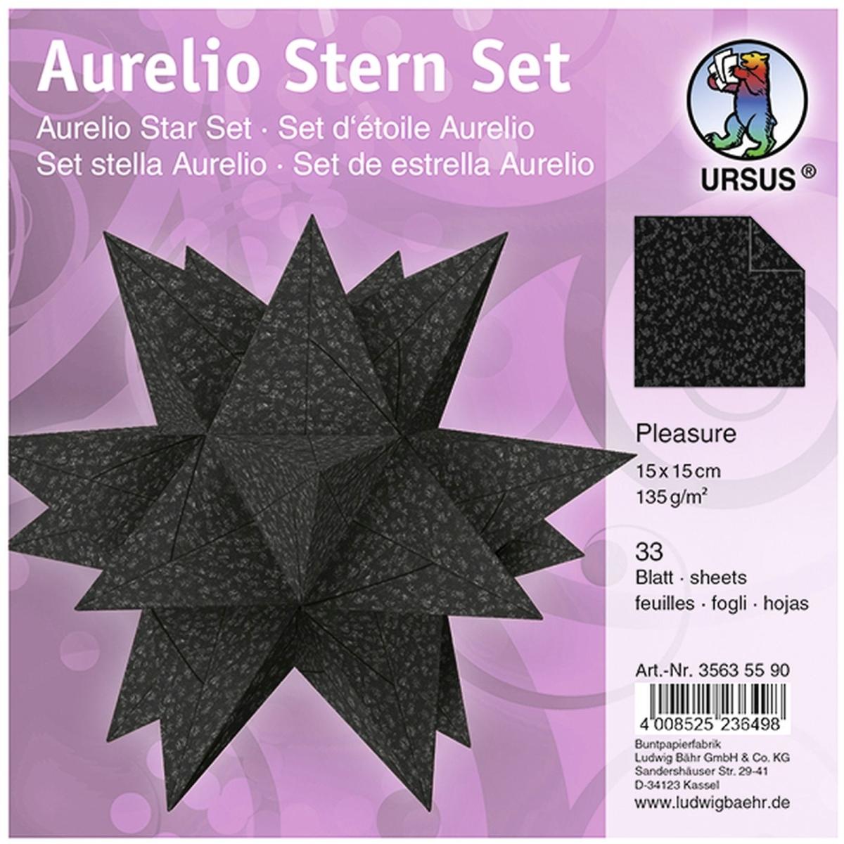 Thumbnail - Ursus, Bastelpapier, Faltblätter Aurelio Stern Pleasure 135g/qm 15x15cm VE=33 BLatt schwarz (135 g/m², 1 x)
