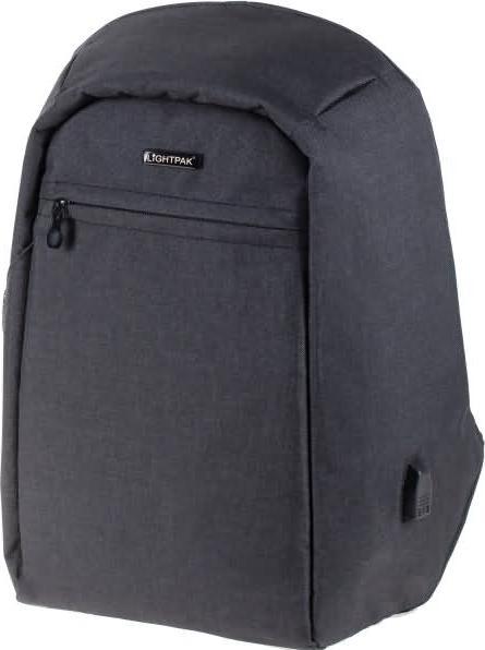 Actual product image Lightpak Backpack SAFEPAK, with USB charging port, anthracite Polyester, padded back, trolley strap