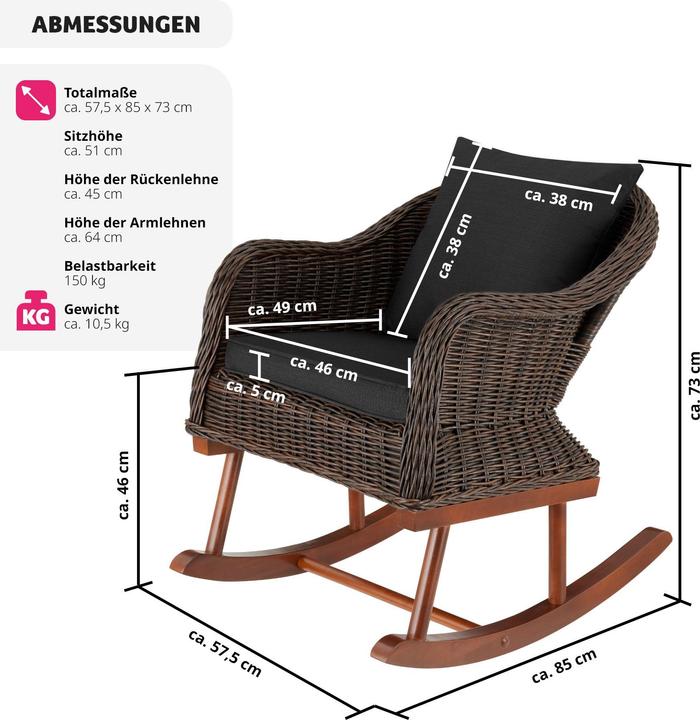 Produktbild tectake Rattan Schaukelstuhl Rovigo 150kg
