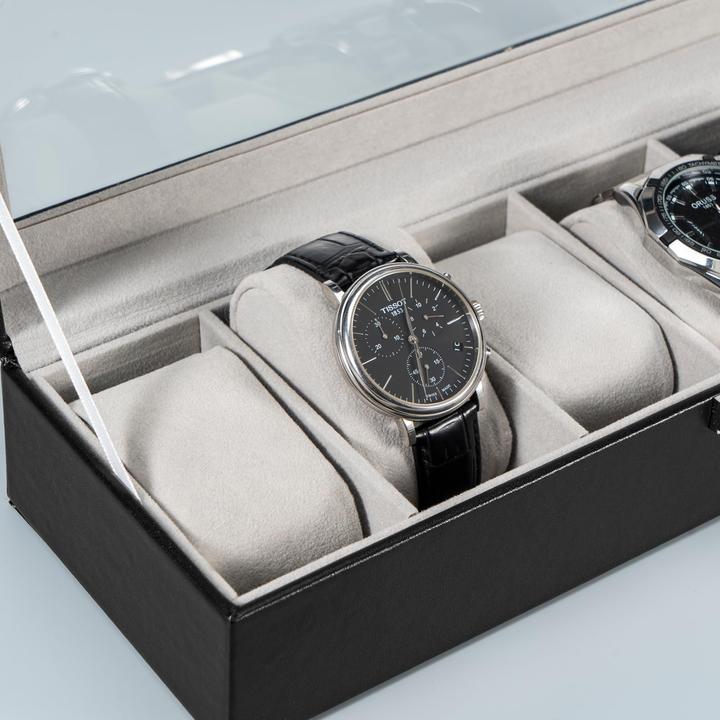 Produktbild Only-Bags.Store Uhrenbox mit 6 Fächern, Uhrenbox mit Glasdeckel, Uhrenkoffer mit Uhrenkissen, Uhrenaufbewahrung