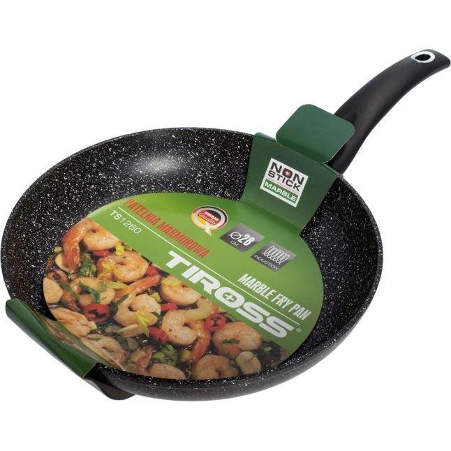 Tiross Nero Marmo Pulito Per La Frittura 28 Cm, Padella + Pentola,