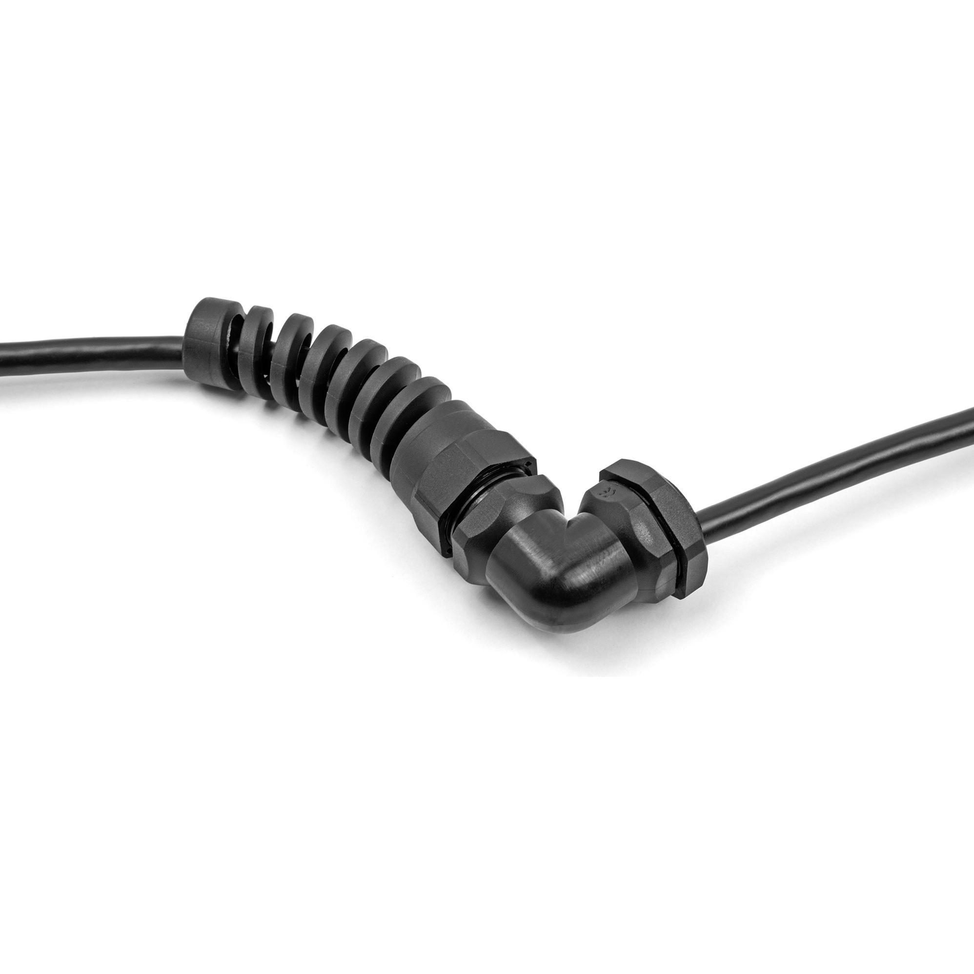 Delock Kabelverschraubung mit Zugentlastung 90° gewinkelt PG, Elektronikkabel + Stecker, Schwarz