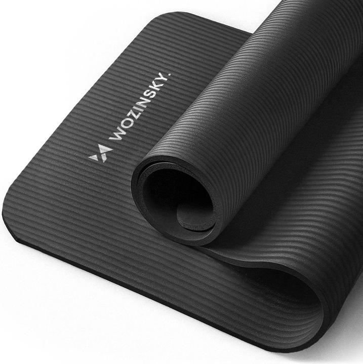 Wozinsky exercise mat 181 x 63 x 0.9 cm thick gymnastic yoga mat black (9 mm)