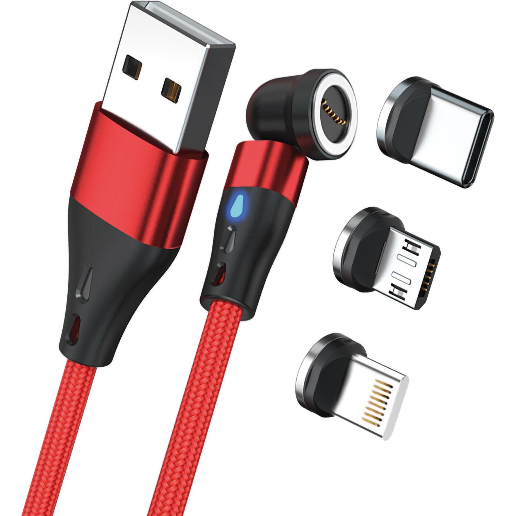 RealPower Magnetic cable 3 Amp,2m,rot mit Adaptern (2 m), USB Kabel