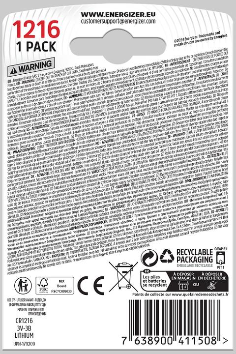 Immagine prodotto Energizer CR1216 Litio (1 pz., CR1216, 25 mAh)