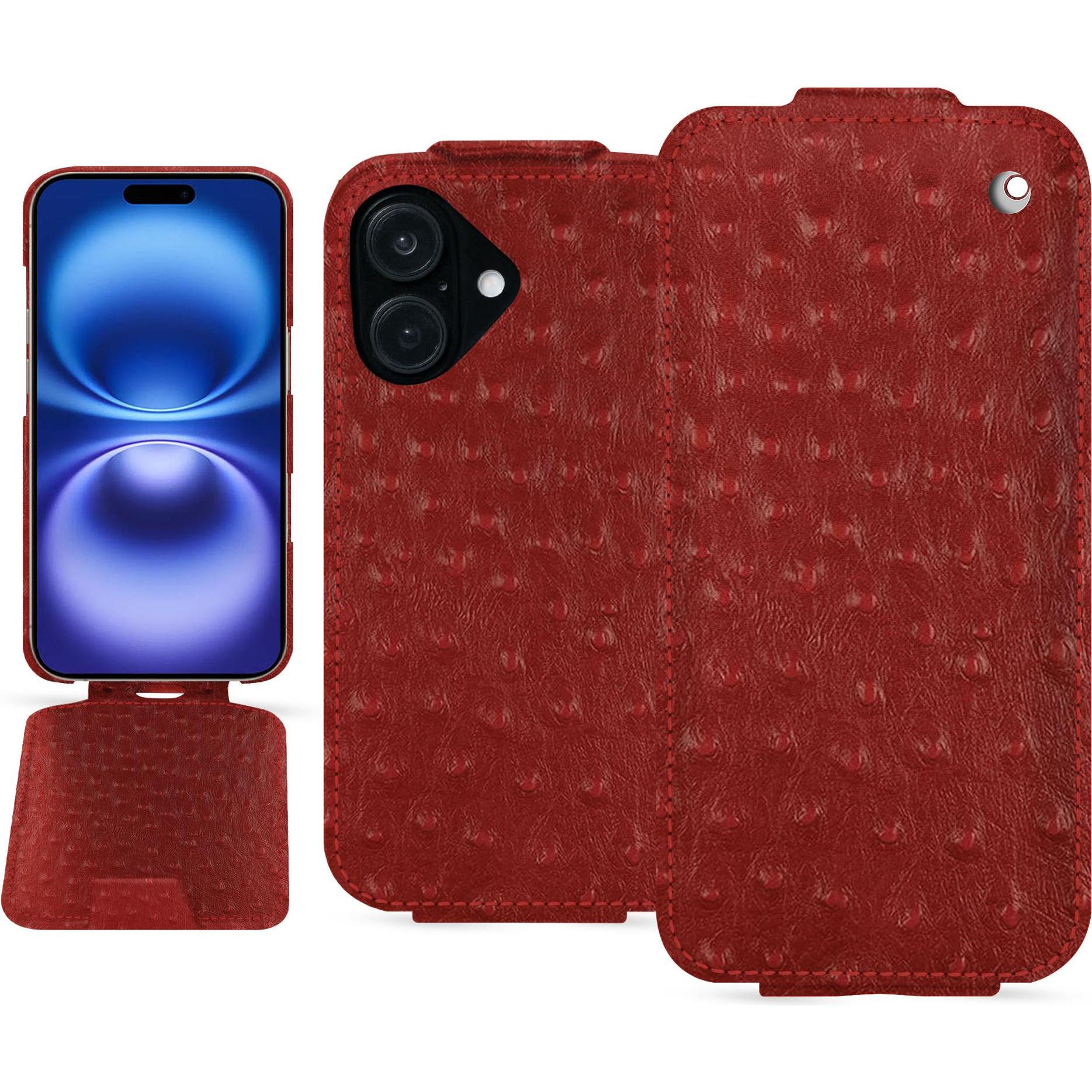 Noreve Lederschutzhülle vertikal (Apple iPhone 16), Smartphone Hülle, Rot