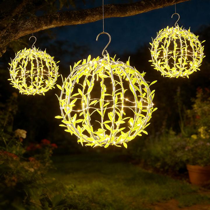 Actual product image Ideoon 4er-Set Solar Leuchtkugel im Blätterdesign - Ø20cm Gartenkugel mit 72 warmweissen LEDs - IP44 (IP44)