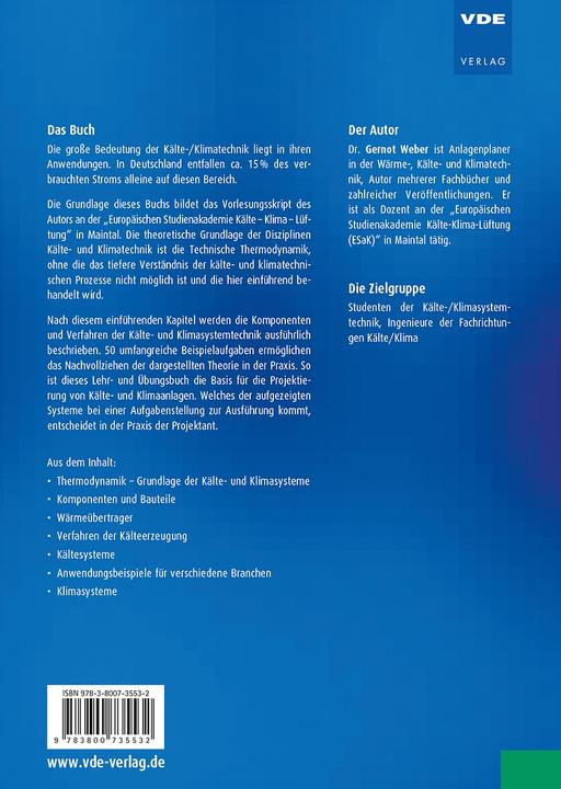 Produktbild Kälte- und Klimasystemtechnik (Deutsch, Gernot Weber, 2014)