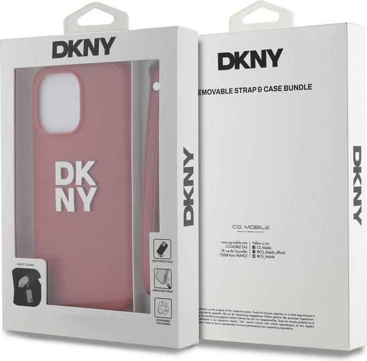 Actual product image DKNY PU Leather Stack Logo Wrist Strap Case for iPhone 15 Pro Red (Apple iPhone 15 Pro)