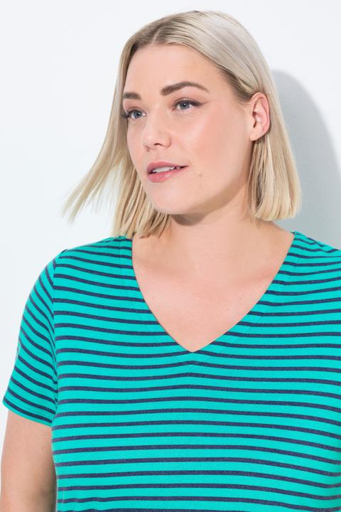 Produktbild Ulla Popken Funktions-Shirt, Ringel, Classic, V-Ausschnitt, Halbarm (60)