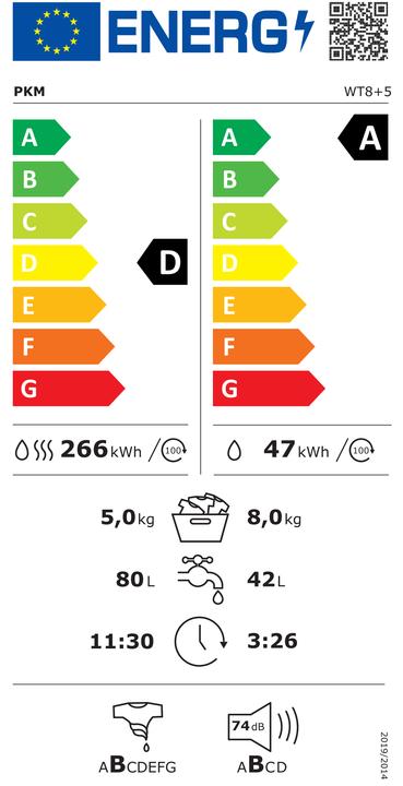 Energy Label PKM Waschtrockner WT8+5 Steam Funktion 8 kg waschen und 5 kg trocknen