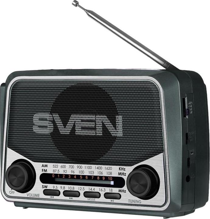 Sven Głośnik SRP-150 szary (3W, Bluetooth, FM/AM/SW, USB, microSD, latarka, bateria) (AM, FM, Bluetooth)