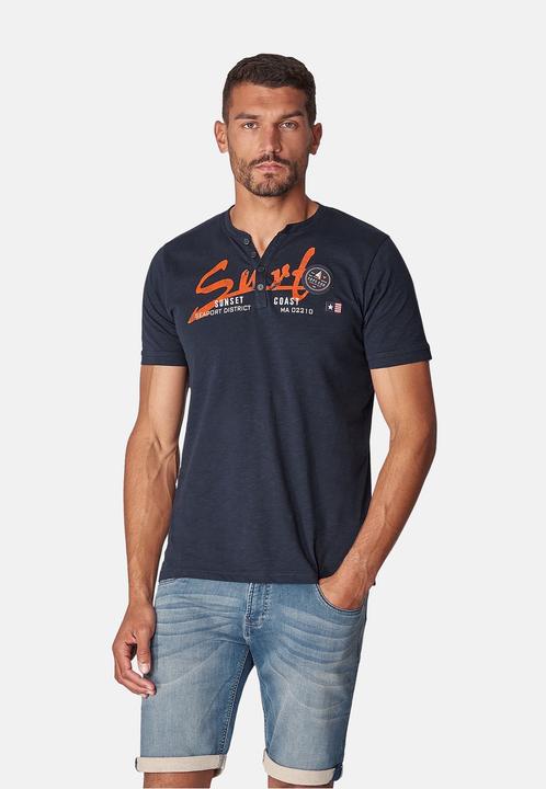 Produktbild Casa Moda T-Shirt Kurzarm-Henley-Shirt mit Print und Stickerei (XL)