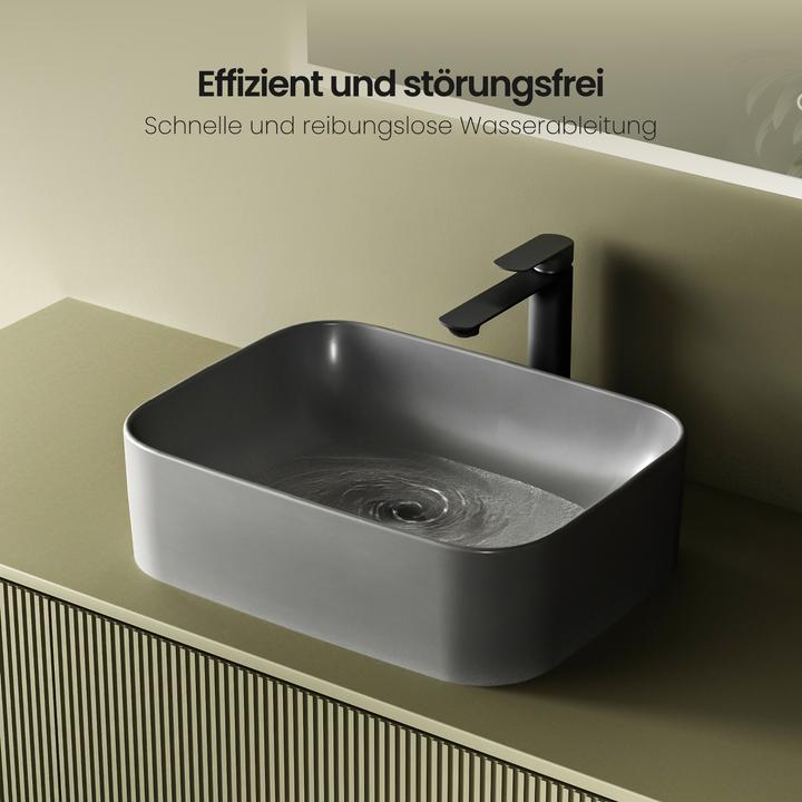 Produktbild Emke Aufsatzwaschbecken, 505 x 380 x 150 mm, Keramik, Rechteck, Abgerundete Ecken R, Matt dunkelgrau (150 mm, 505 mm)