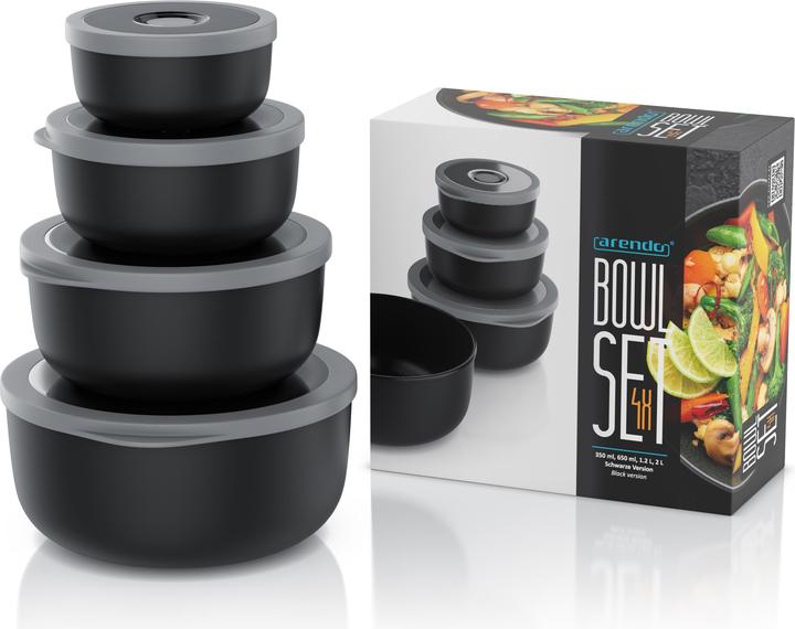 Produktbild Arendo Rührschüssel 4er Plastikschüssel-Set mit Deckel (20 cm, 2 l, 4 x)
