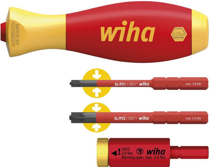 Produktbild Wiha Drehmoment Set easyTorque Adapter electric slimVario Halter und slimBits SL/PZ in Blister