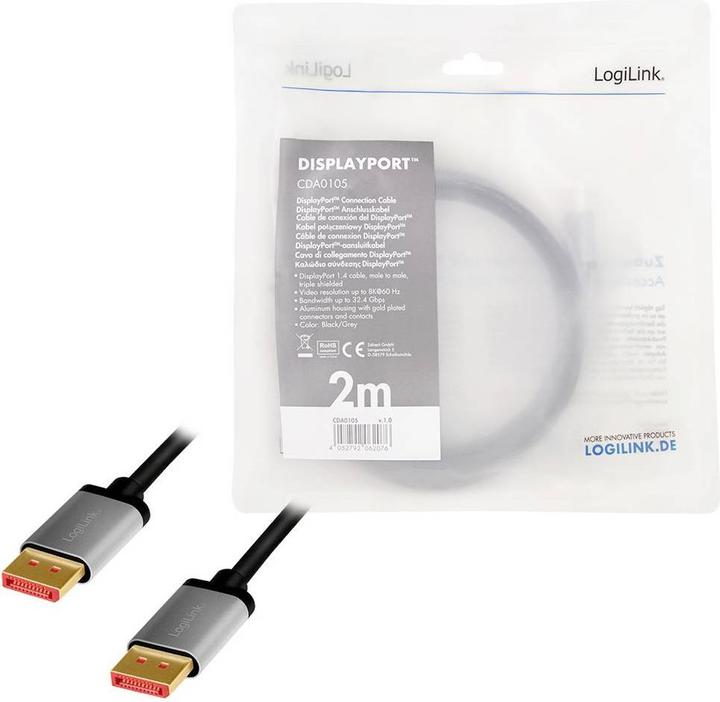 Productafbeelding LogiLink Display Port – DIsplay Port (2 m, DisplayPort, 1.4)