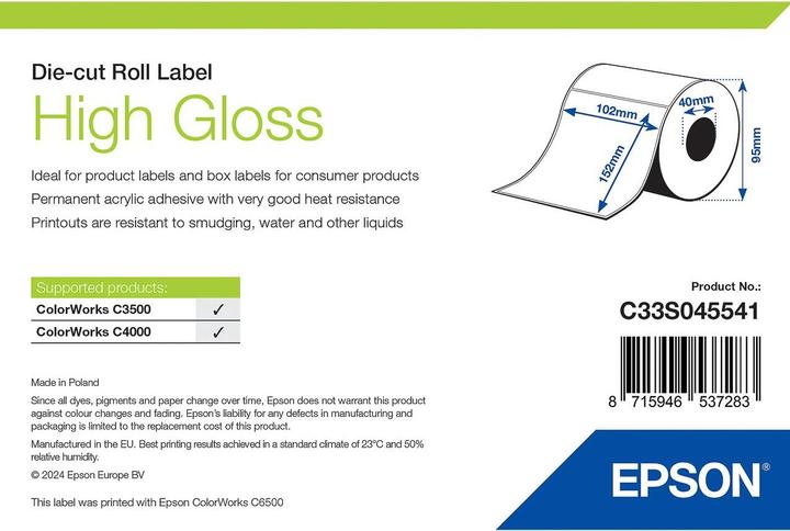 Image du produit Epson High Gloss Label Die-Cut Roll (10.20 cm)