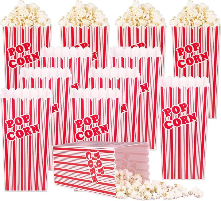Produktbild Infactory 12er-Set wiederverwendbare Popcorn-Boxen, 2 Liter, rot-weiss gestreift (12 x)