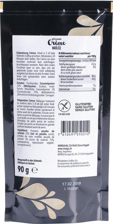 Nutritional values and ingredients Morga Cream Powder Burnt Cream (90 g)