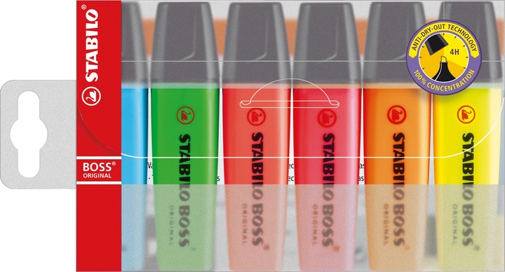 Produktbild STABILO BOSS ORIGINAL Textmarker (Blau, Grün, Pink, Rot, Orange, Gelb, 5 mm, 6 x)