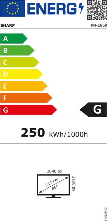 Etichetta energetica NEC Sharp Large Format Display E869 (3840 x 2160 pixel, 85.60")