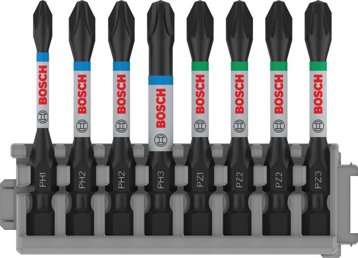 Actual product image Bosch Professional Zubehör PRO Impact mixed set, PH1, PH2(x2), PH3, PZ1, PZ2(x2), PZ3, 55 mm, 8 pcs. (PH2, PH3, PZ2, PH1, PZ3)