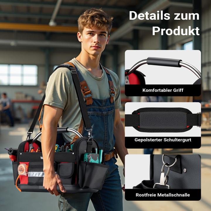 Produktbild Wiltec Werkzeugtasche 41x20x28cm Arbeitstasche 29 Fächer Werkzeug Tasche Gurt