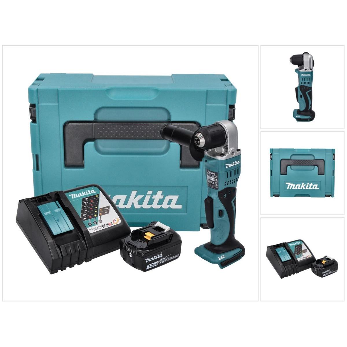Makita, Bohrmaschine + Akkuschrauber, DDA 351 RF1J Akku Winkelbohrmaschine 18 V 13,5 Nm + 1x Akku 3,0 Ah + Ladegerät + M...