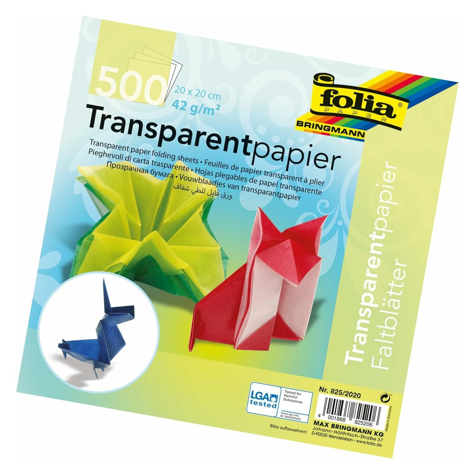 Folia, Doe-het-zelf Papier, Vouwbladen Transparant 20 X 20 Cm Veelkleurig (42 g/m², 500 x)