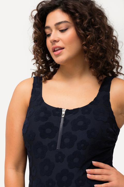 Produktbild Ulla Popken Badeanzug, Blumen-Struktur, Zipper, ohne Softcups (42)