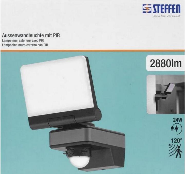 Image du produit Steffen Floodlight Aussenwandleuchte LED 24W mit PIR 120° 2-8m (2880 lm, IP54)