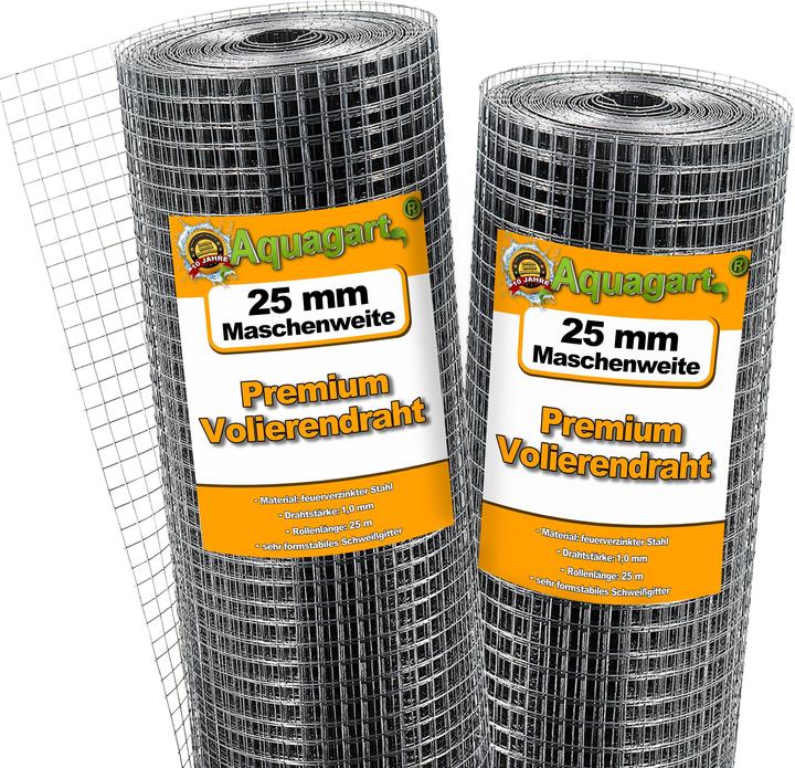 Aquagart 25m x 1m Volierendraht Drahtgitter Schweissgitter Drahtgeflecht Drahtzaun