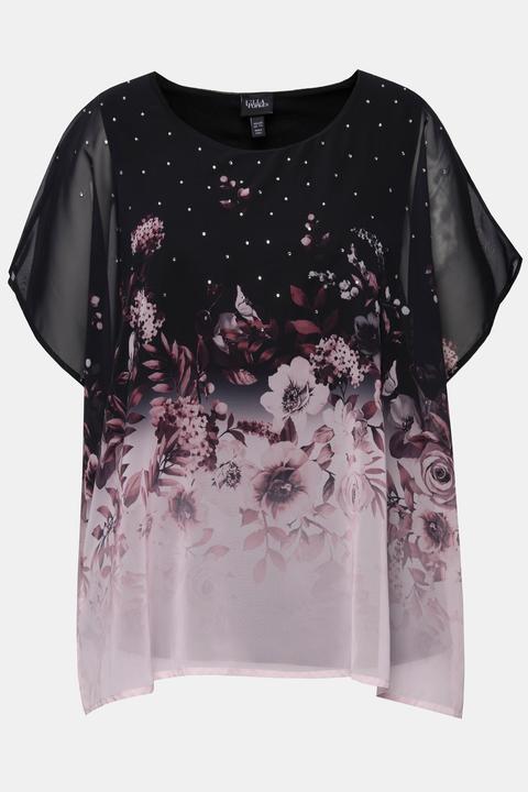 Produktbild Ulla Popken Blusenshirt, oversized, Chiffon mit Blüte, Jersey (54)