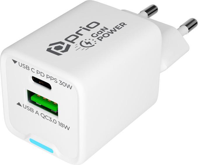 prio Wandladegerät GaN Power 30W PD PPS (USB C) + QC 3.0 (USB A) weiss (30 W, 3 Ports)