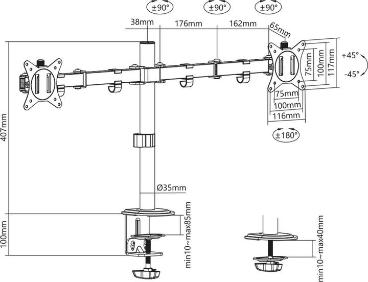 Produktbild Wiltec Monitorhalterung 2 Monitore bis 32" Bildschirmhalterung Tischklemme VESA (Tisch, 32", 9 kg)
