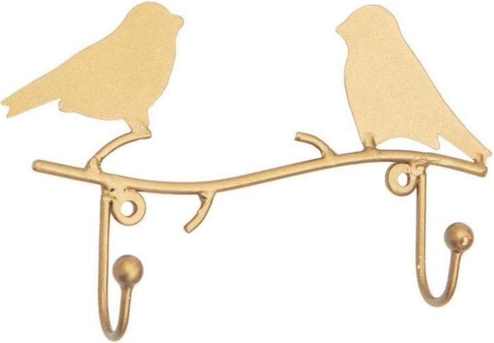 Tranquillo Wandhaken 2-fach, Vogel, Gold, 16 cm