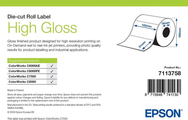 Productafbeelding Epson Hoogglans label stansrol (10.20 cm)