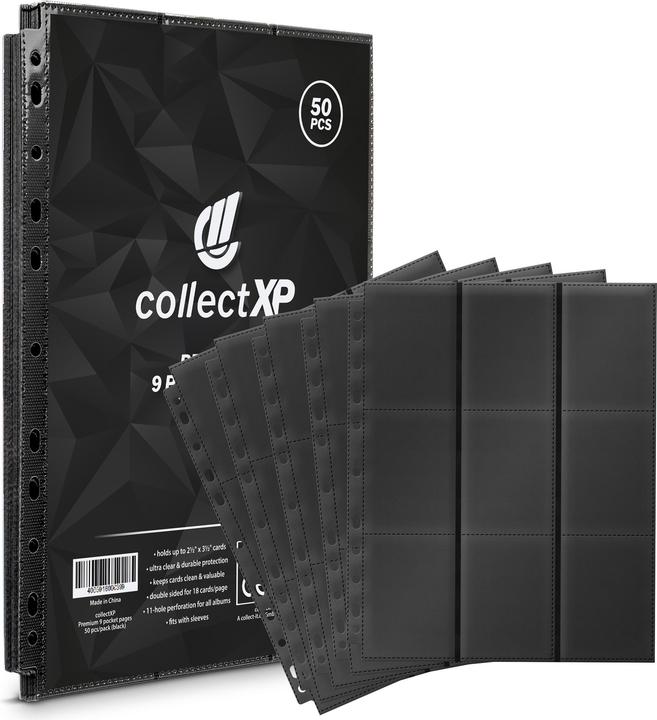 Pokémon collectXP - Albumseiten – Premium Sammelkarten-Hüllen für alle TCG & Sammelkarten (50 Stk./schwarz)